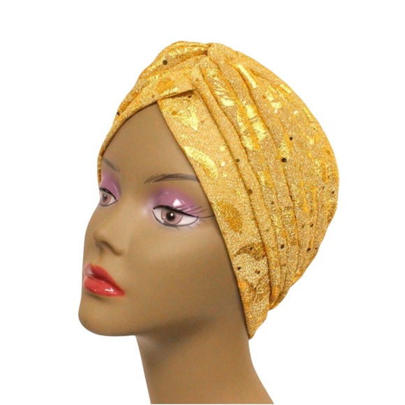 Accessories - Gold Glam Glitter Leaf Turban Hat